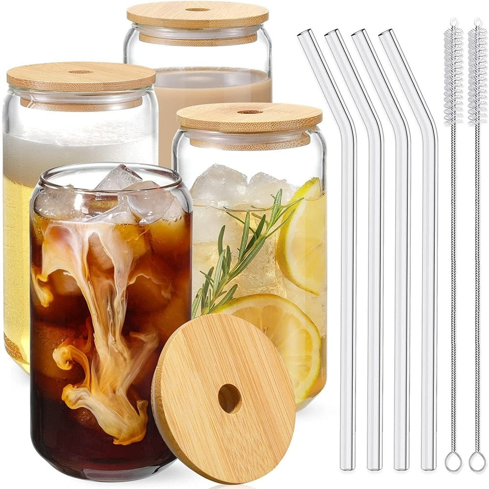 Glass Tumbler with Straw and Lid